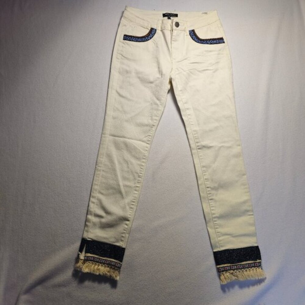 Romeo + Juliet Couture Oyster White Embroidered Tassel Fringe Pants RJ45719 M